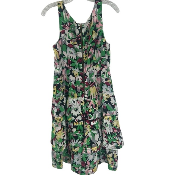 Anthropologie Moulinette Soeurs Floral Tiered Silk Green Purple Mini Dress SZ 8 - Picture 3 of 10